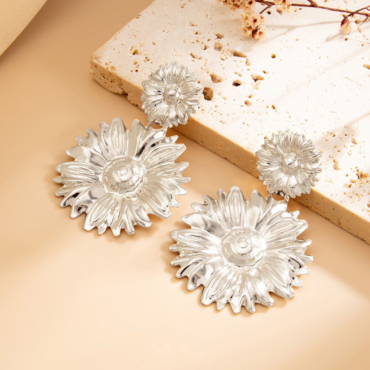 Planderful Vienna Verve Sunflower Fringe Earrings Bold Statement Pearl Leaf For Vintage Lovers