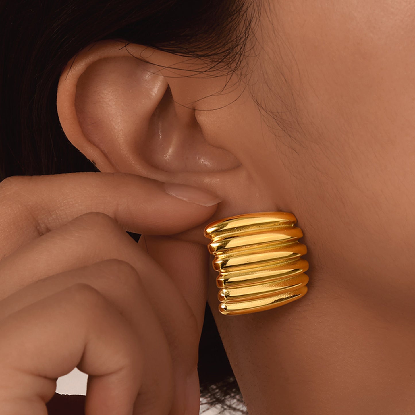 Jewelry Stainless Steel Striped Stud Earrings Pleated Fashion