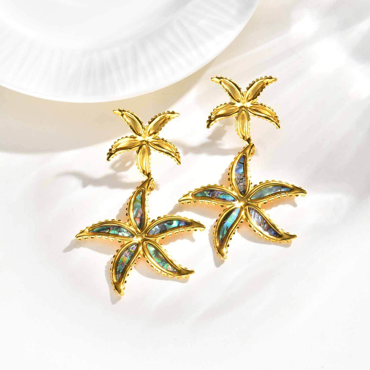 Gold-Tone Iridescent Starfish Drop Earrings