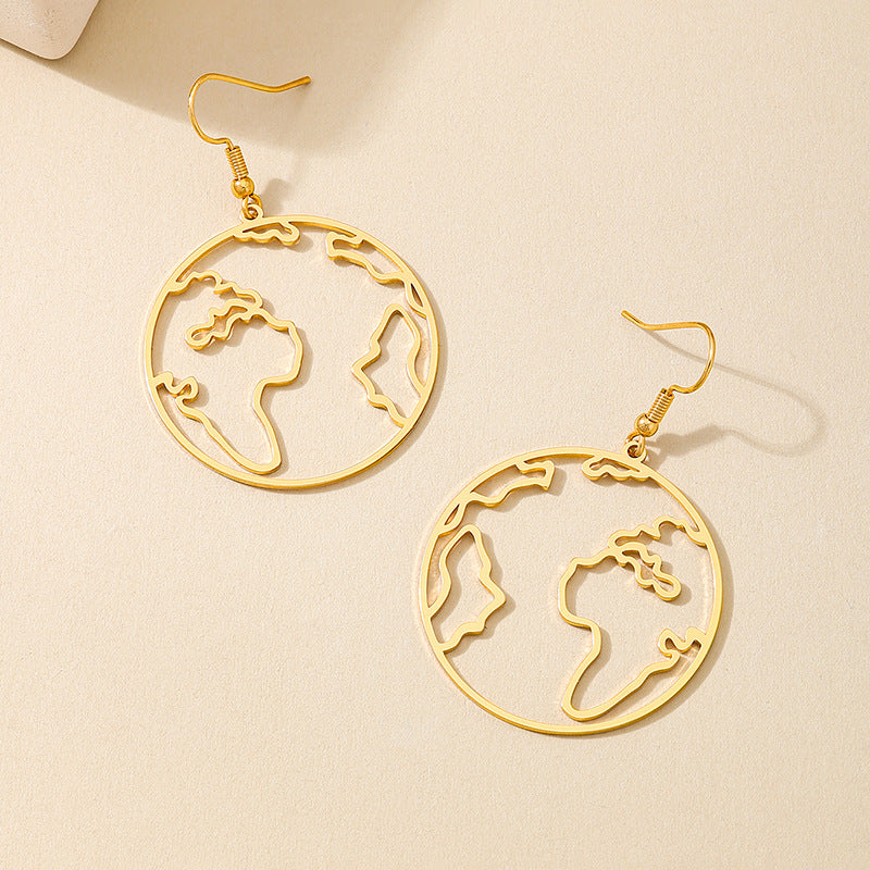 Planderful Vienna Verve Earrings – Fashionable Gold Hollow World Map Design