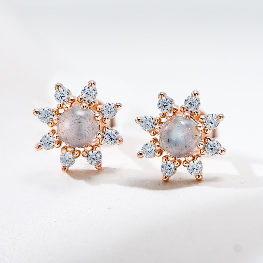 Sunflower Natural Moonstone Stud Earrings