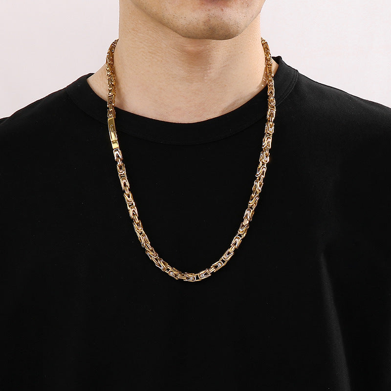 Rock Hip-Hop Emperor Chain, Street V-Shaped Woven Men's Titanium Steel Necklace Bracelet