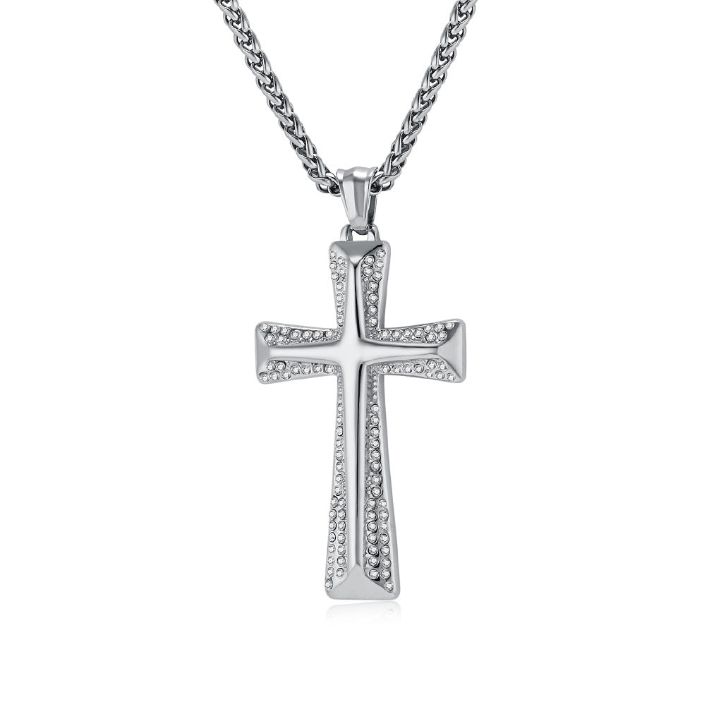 Planderful Premium Gold Plated Zircon Cross Necklace Titanium Steel Unisex Hip Hop Jewelry