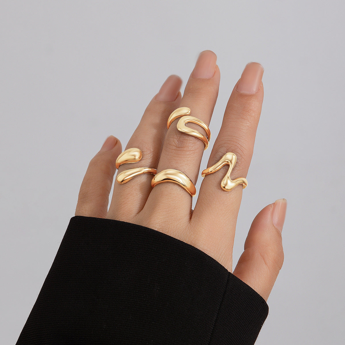 Planderful Vienna Verve Geometric Open Ring Lava Metal Texture For Modern Fashion Lovers
