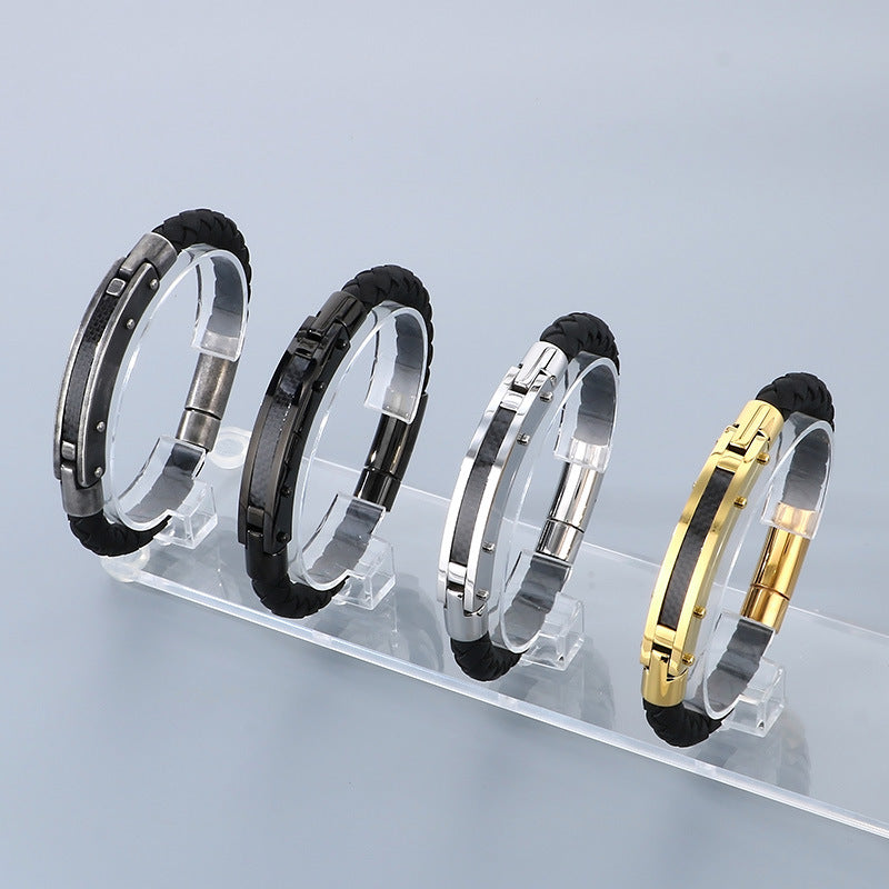 Cool Carbon Fiber Woven Leather Bracelet – & Men's Stainless Steel Bracelet