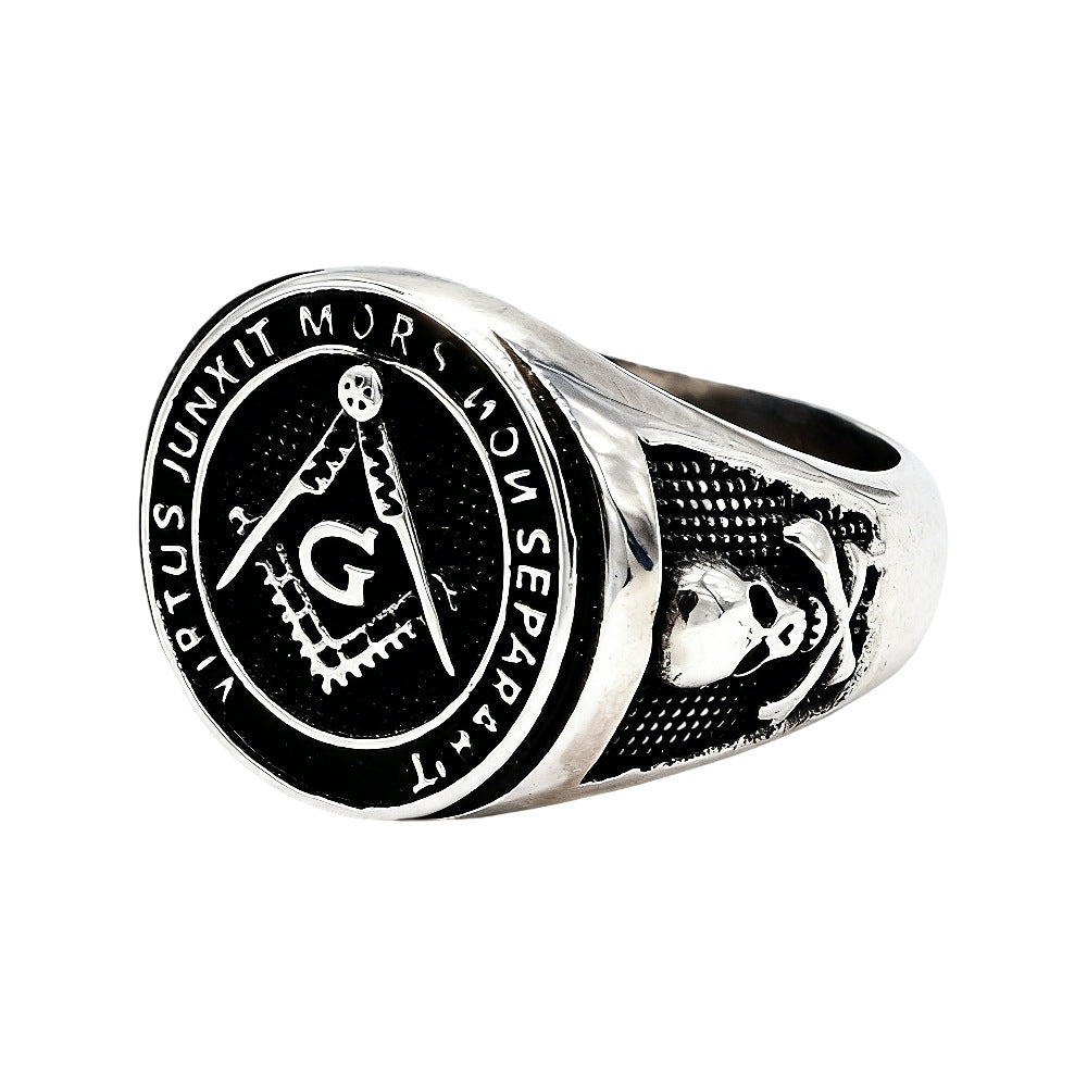 Planderful Titanium Steel Masonic Skull Ring With Logos Unisex Protection Statement