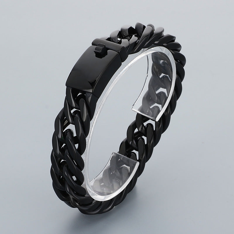 Glossy – 15mm Double Woven Four-Sided Grinding Cuban Chain Titanium Steel Men's Casting Bracelet