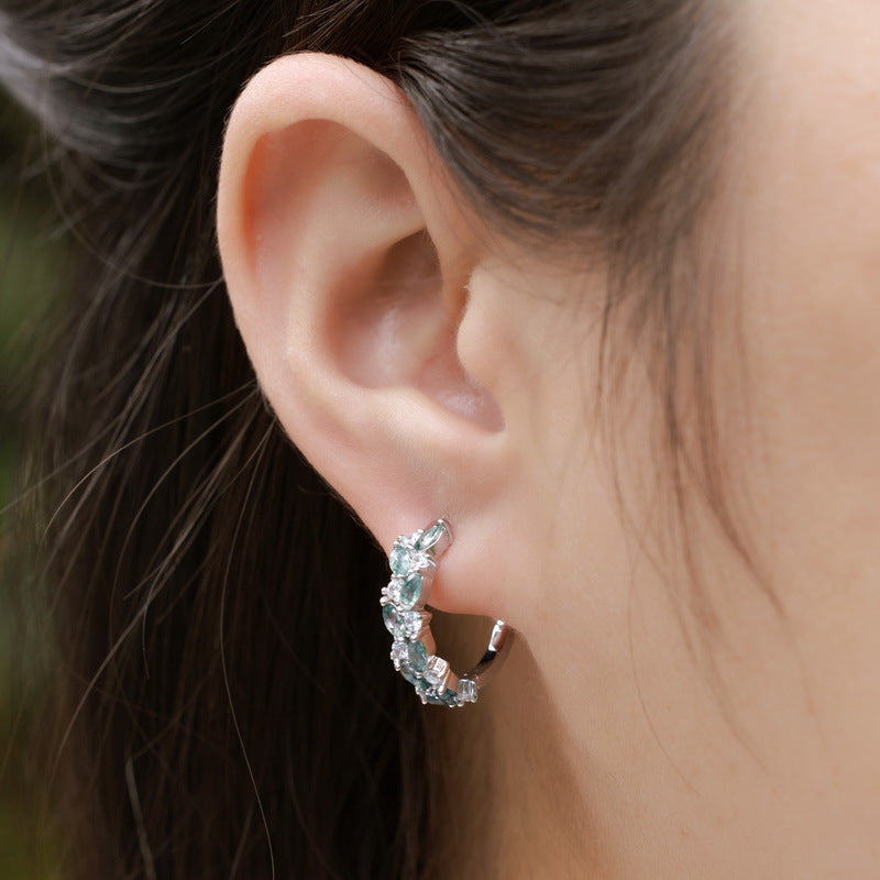 S925 Sterling Silver Moss Agate Marquise Stud Earrings