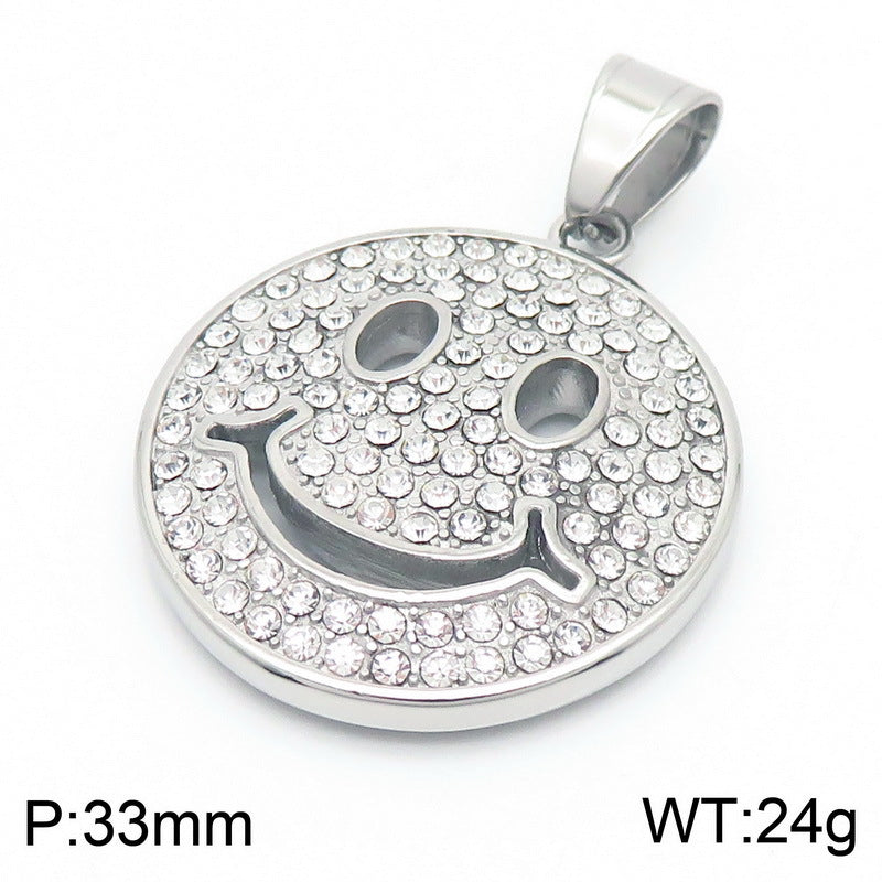 Cross-Border Hiphop Zircon Smiley Face Pendant for Men and Women in Stainless Steel