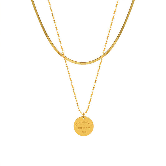 Modern Gold-Plated Double Chain Necklace with English Letter Pendant