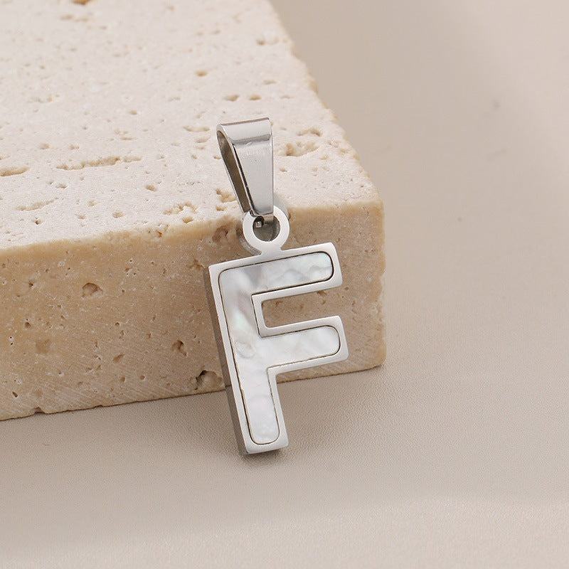 Women's'S Titanium Steel 26-Letter Pendant, White Fritillary Inlaid Stainless Steel Necklace
