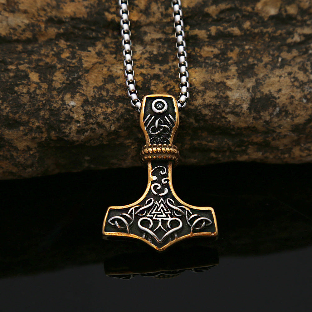 Nordic Viking Triangle Rune Titanium Steel Hammer Pendant