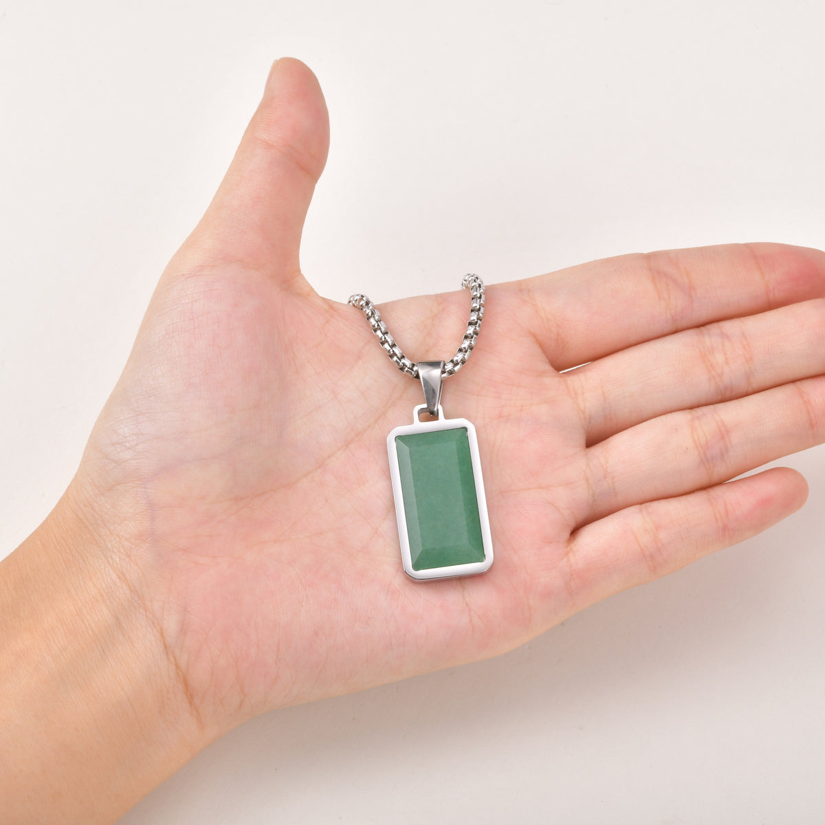 Green Aventurine Stainless Steel Pendant for Men