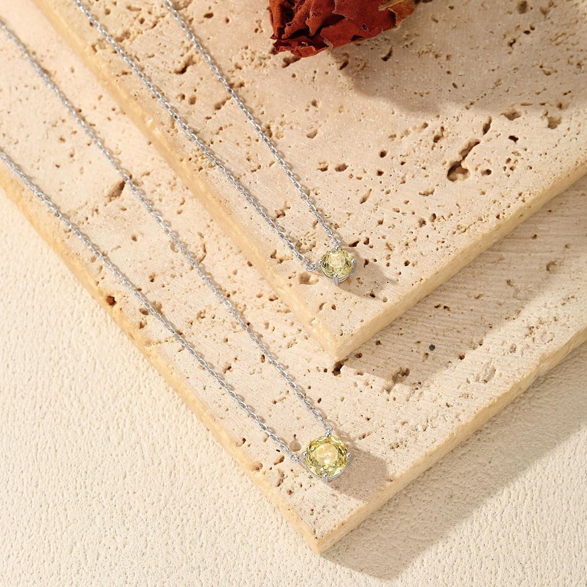 925 Sterling Silver Soft Yellow Rose-Cut Zircon Necklace