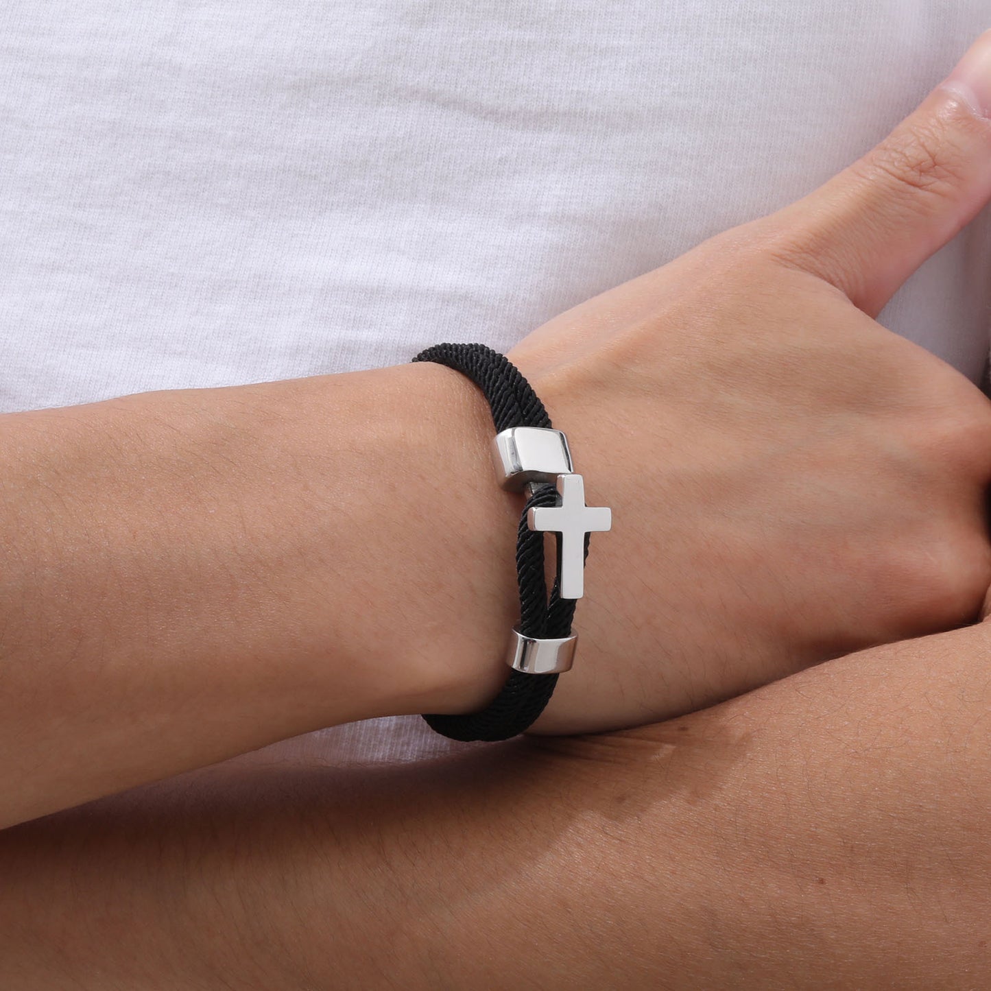 Planderful Mens Black Rope Cross Bracelet Durable Buckle