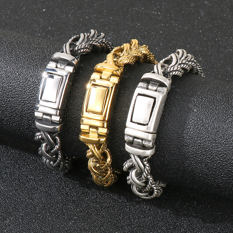 Planderful Mens Bracelet Retro Hipster Titanium Steel