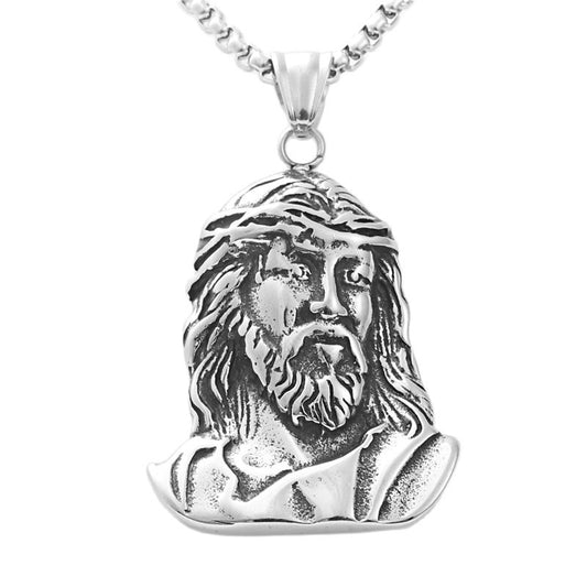 Titanium Steel Punk Portrait Head Pendant Necklace for Men - Retro Trendy Style