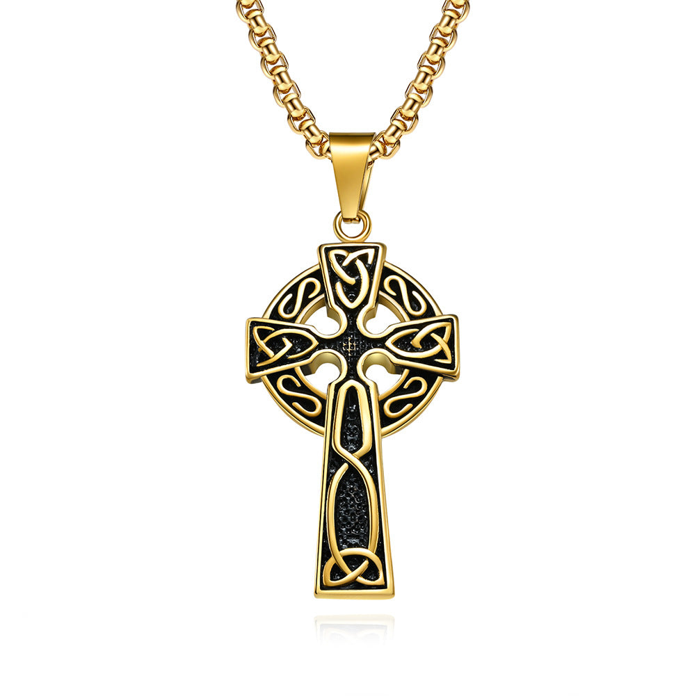 Planderful Titanium Steel Necklace Nordic Viking Celtic Knot Cross For Men Durable Retro European American Style