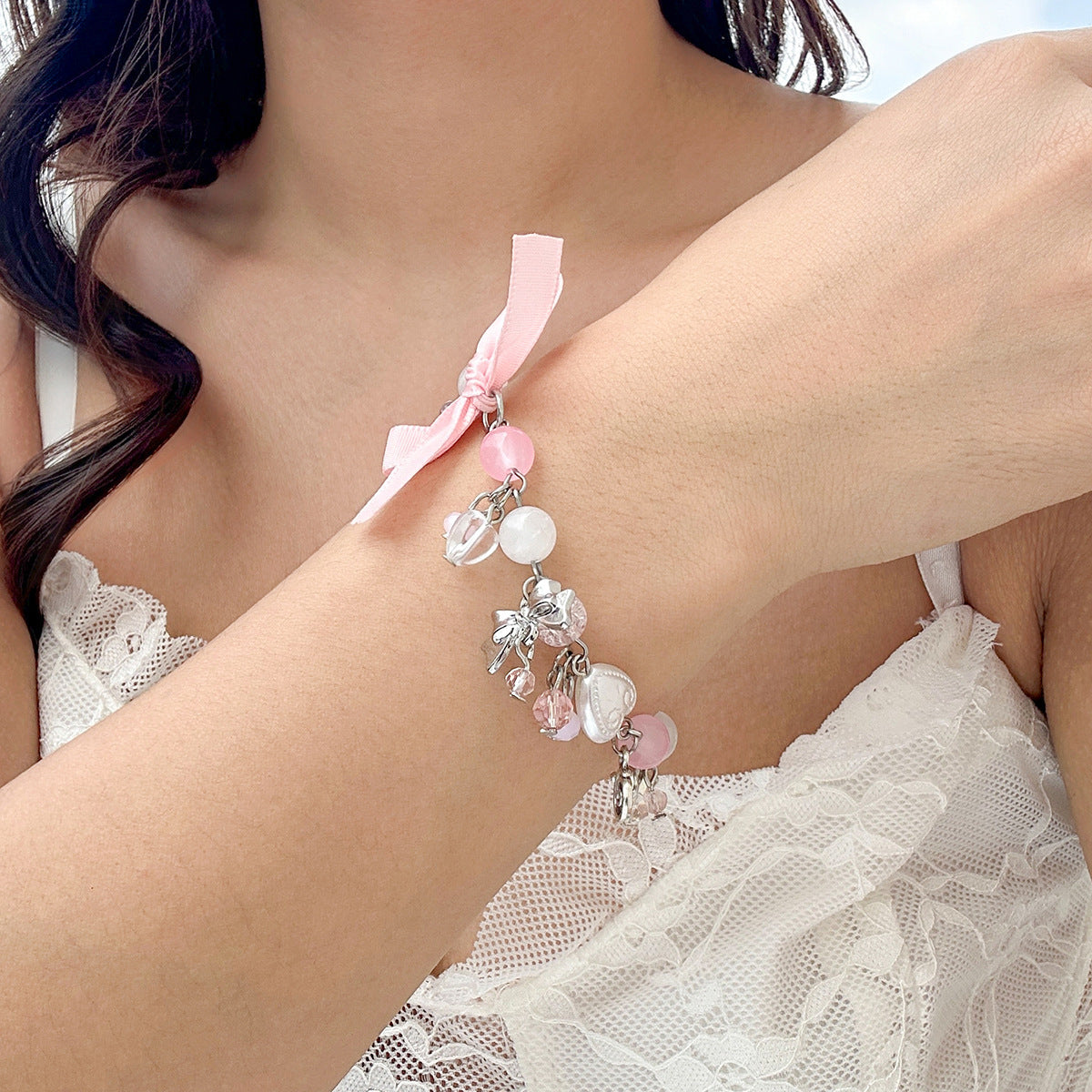 Planderful Pearl Bow Bracelet Imitation Pearls Fringed Statement Jewelry Lolita Style
