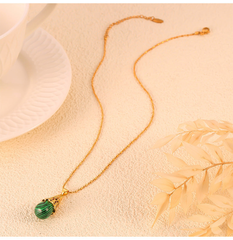 Chinese Charm Malachite Necklace with Zircon Accents