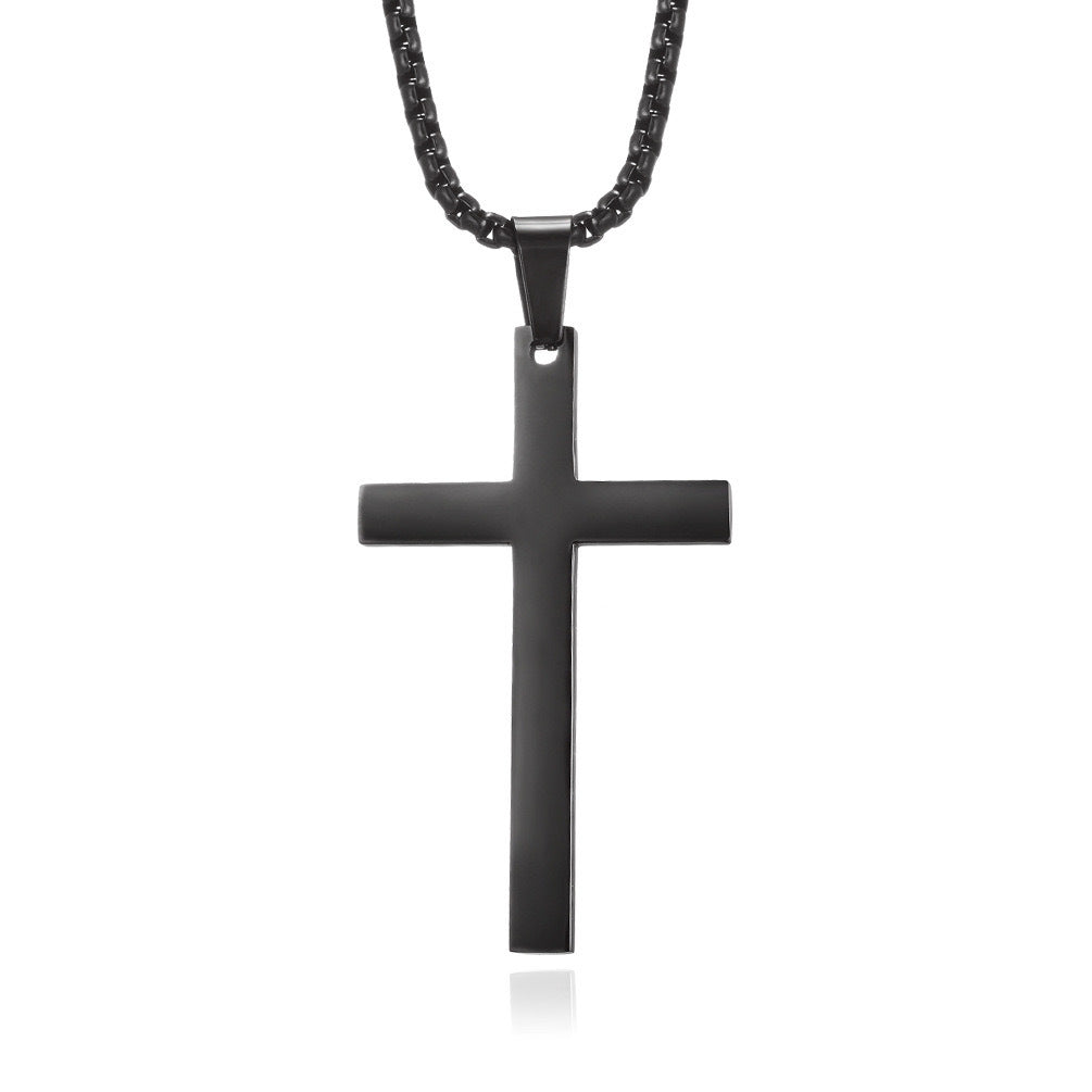 Planderful Titanium Steel Cross Pendant Necklace Glossy Minimalist Unisex Jewelry Gift For Him