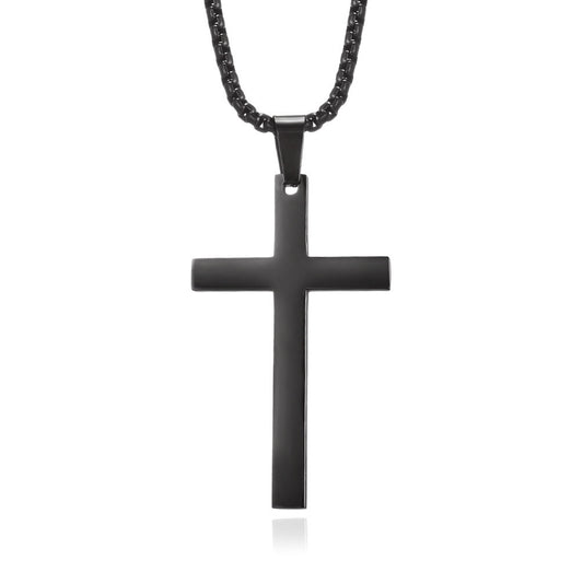 Planderful Titanium Steel Cross Pendant Necklace Glossy Minimalist Unisex Jewelry Gift For Him