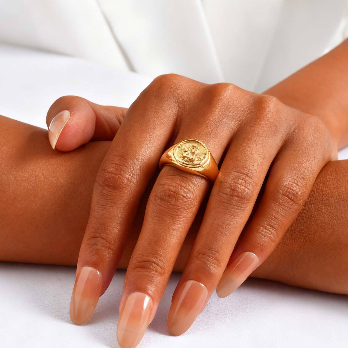 Stainless Steel Style Cupid Relief Seal Index Finger Ring Gold
