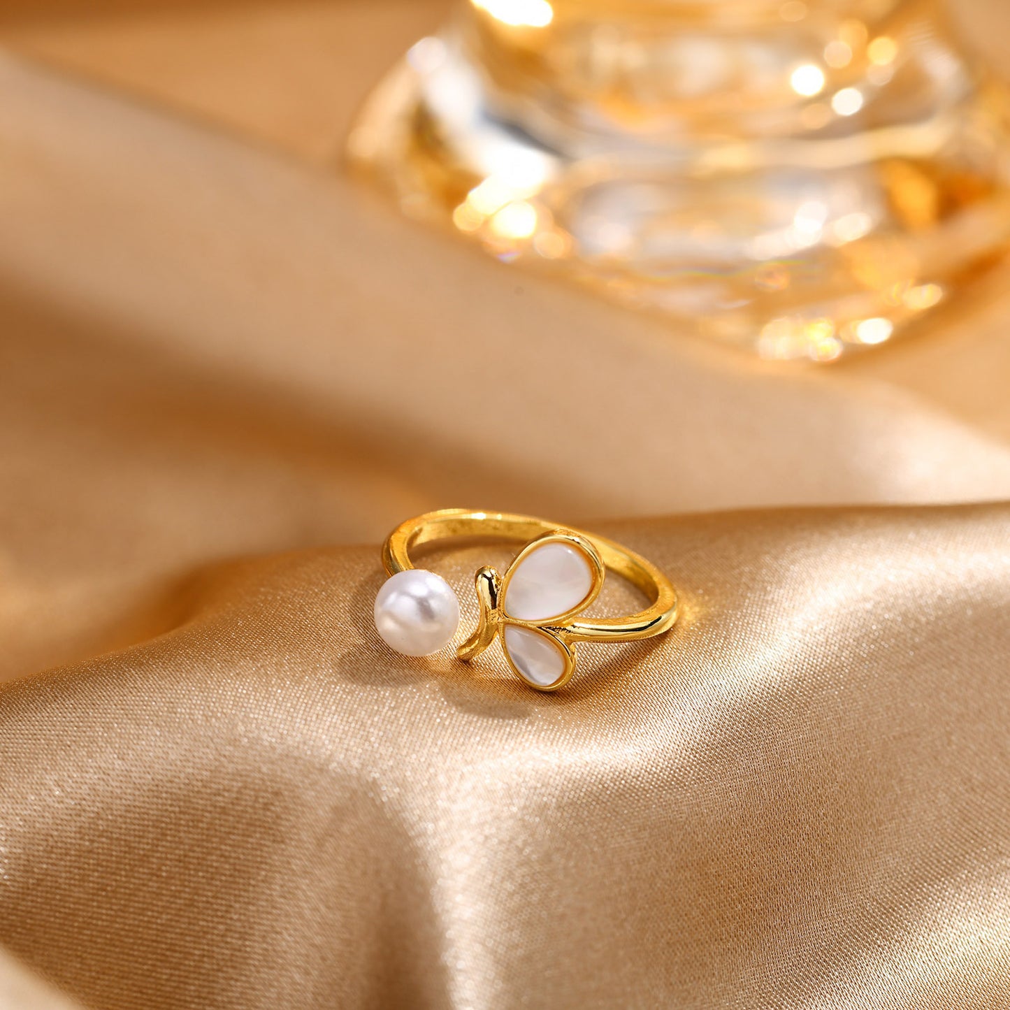 Imitation Pearl Shell Open Ring Adjustable Ring Women's Gold