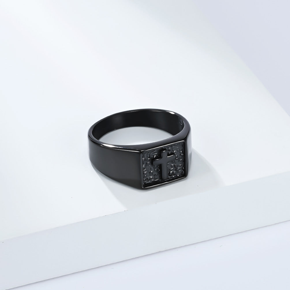 Planderful Titanium Cross Ring Unisex Minimal Hand Jewelry Personalized Everyday Genie Collection