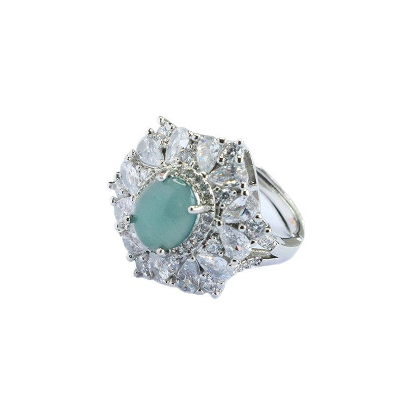 Blue-Water Jadeite Sculpted Glow Ring