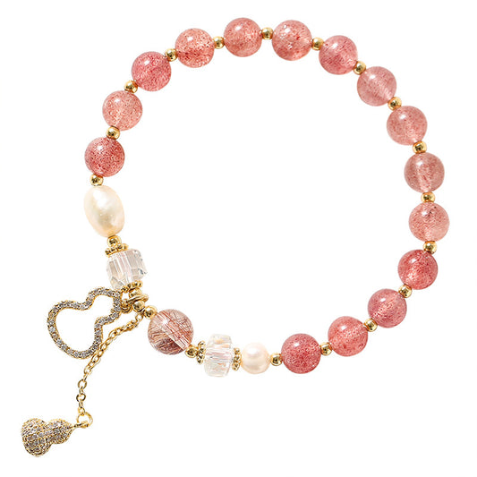 Strawberry Crystal and Pearl Sterling Silver Bracelet with 14K Gold Plating