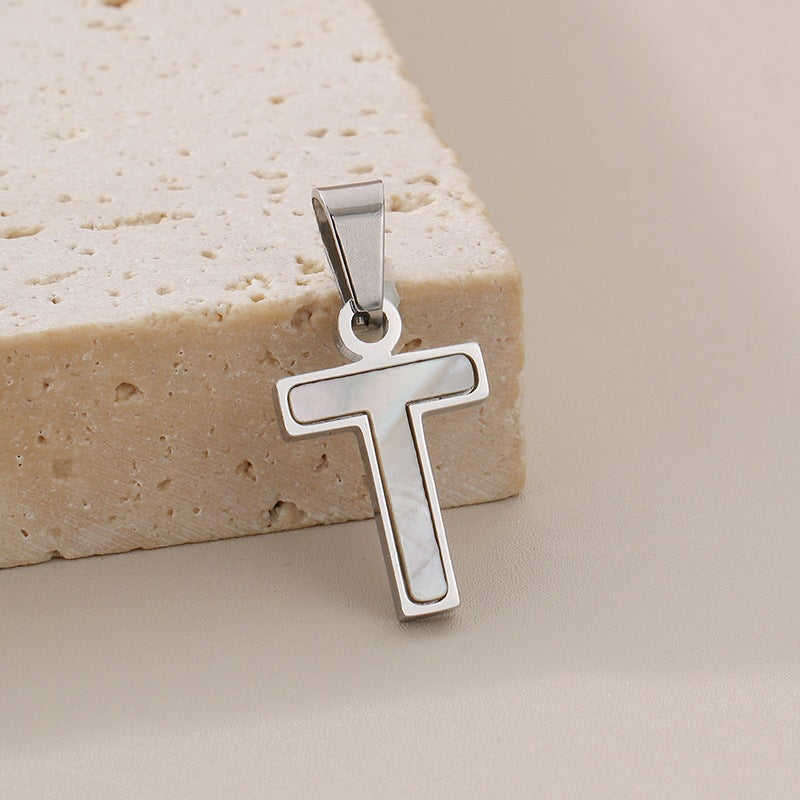 Women's'S Titanium Steel 26-Letter Pendant, White Fritillary Inlaid Stainless Steel Necklace