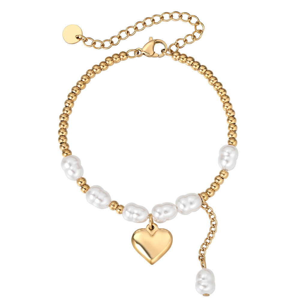 Planderful Pearl Bracelet For Her Elegant Steel Jewelry With Sweet Love Japanese Korean Statement Style