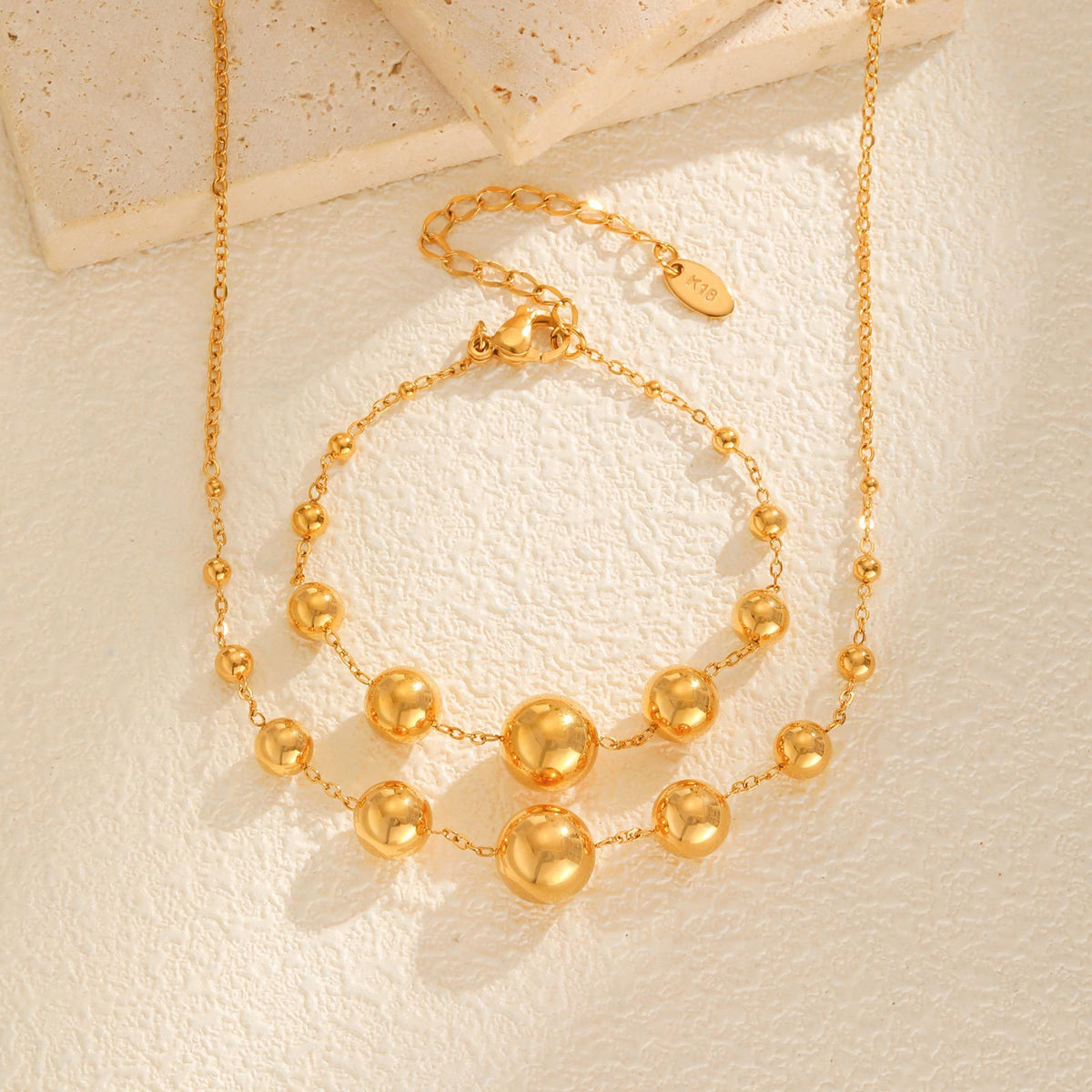 Stainless Steel Chain Ball Gold Necklace Bracelet Women