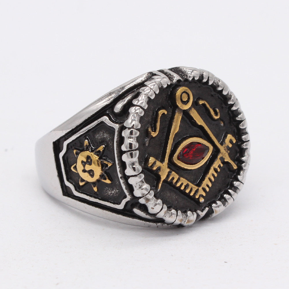 Planderful Freemasonry Ring Titanium Steel For Men And Unisex Retro European American Style Symbolic Protection