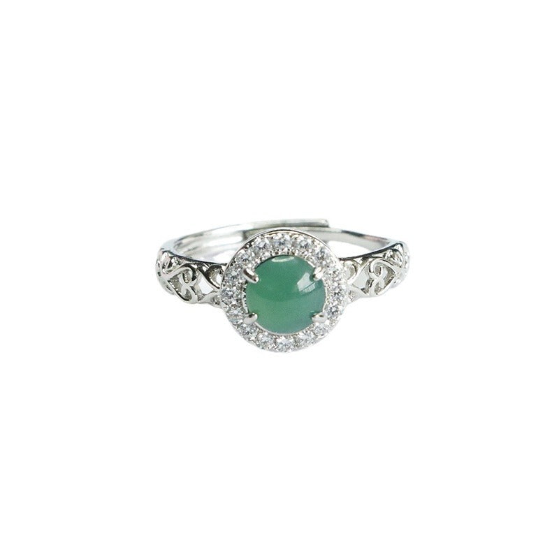 Blue Water Jadeite Ruyi Pavé-Style Ring
