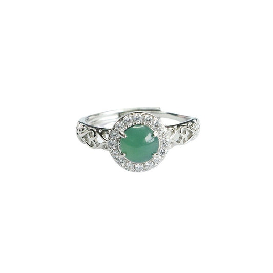 Blue Water Jadeite Ruyi Pavé-Style Ring