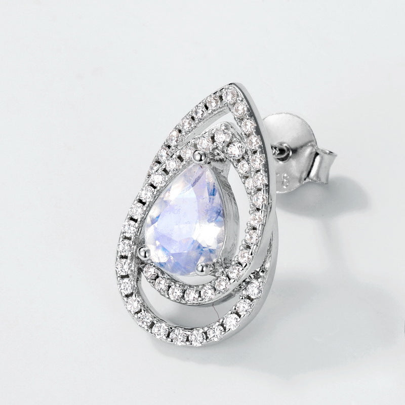 Planderful Everyday Genie – Cross-border New Light Luxury S925 Silver Blue Moonlight Stud Earrings