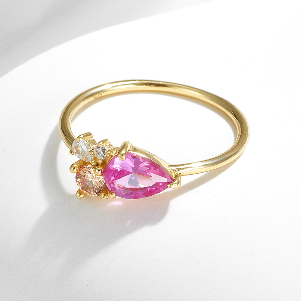 Rings Inlaid With Colored Water Droplets, Zircon Sterling Silver Rings,