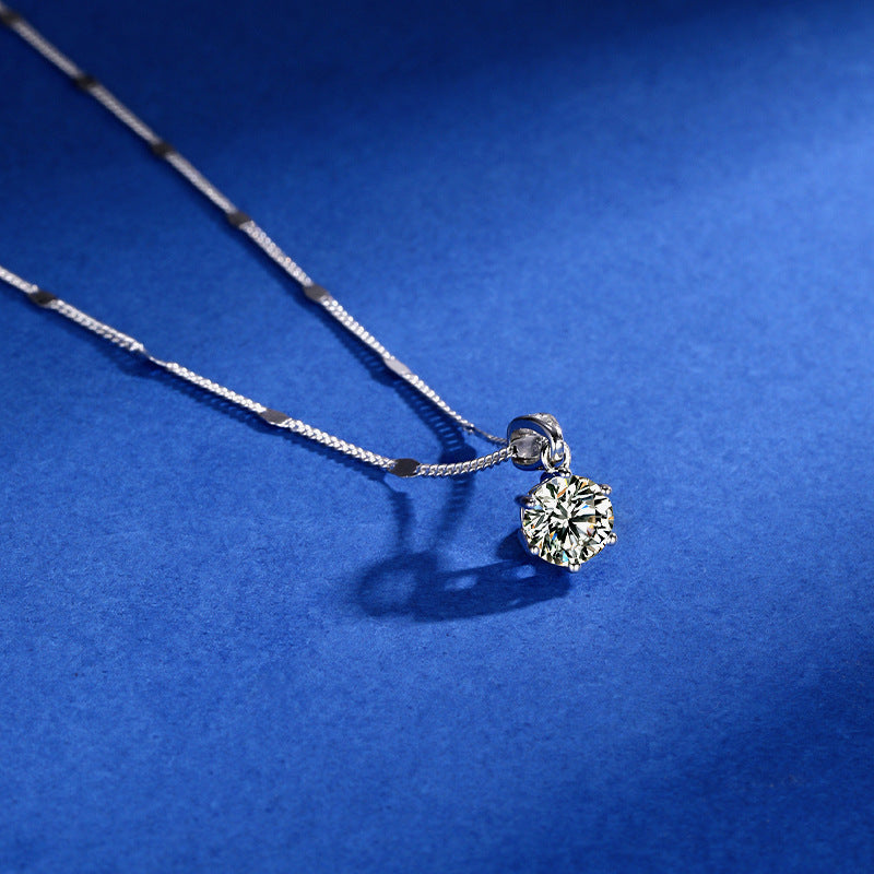 Classic Six-Clawed 925 Sterling Silver Women's Pendant Necklace