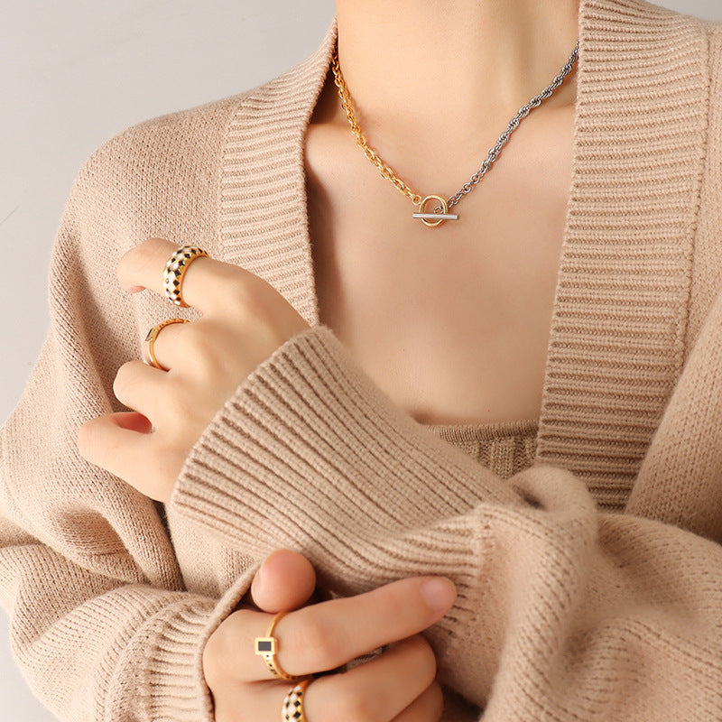 Trendy Titanium Steel Gold Necklace with Unique OT Buckle Design