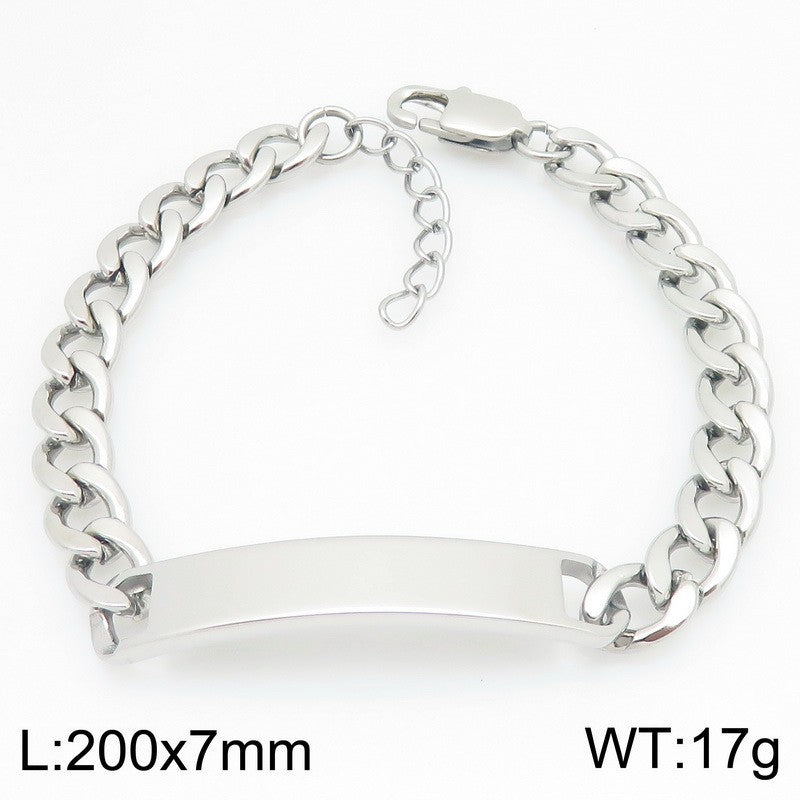 Engravable Curved Bar Bracelet – Layered Cuban Chain Titanium Steel Men's Bracelet