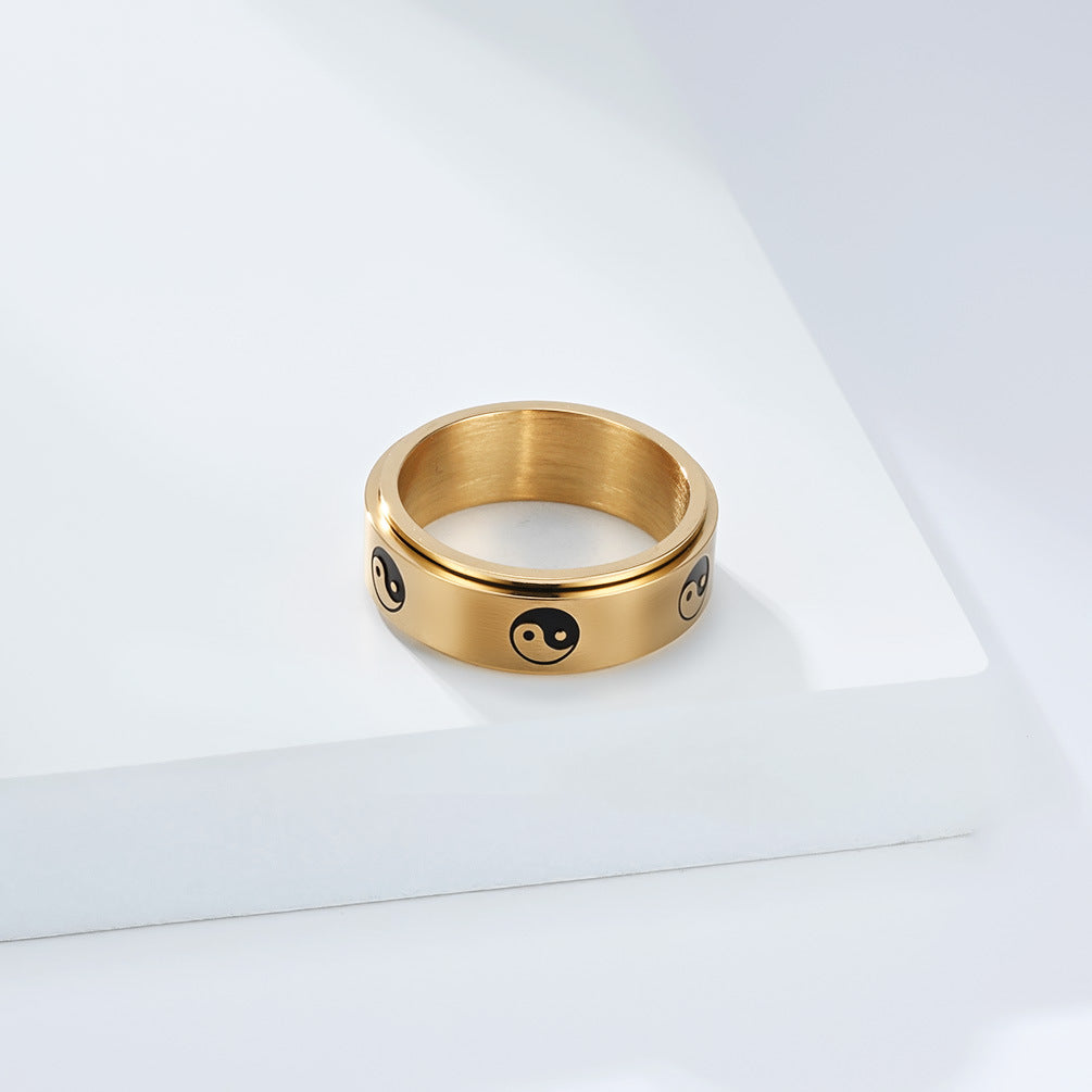 Planderful Tai Chi Diagram Ring Titanium Steel For Men Unisex Jewelry Autumn Chinese Style