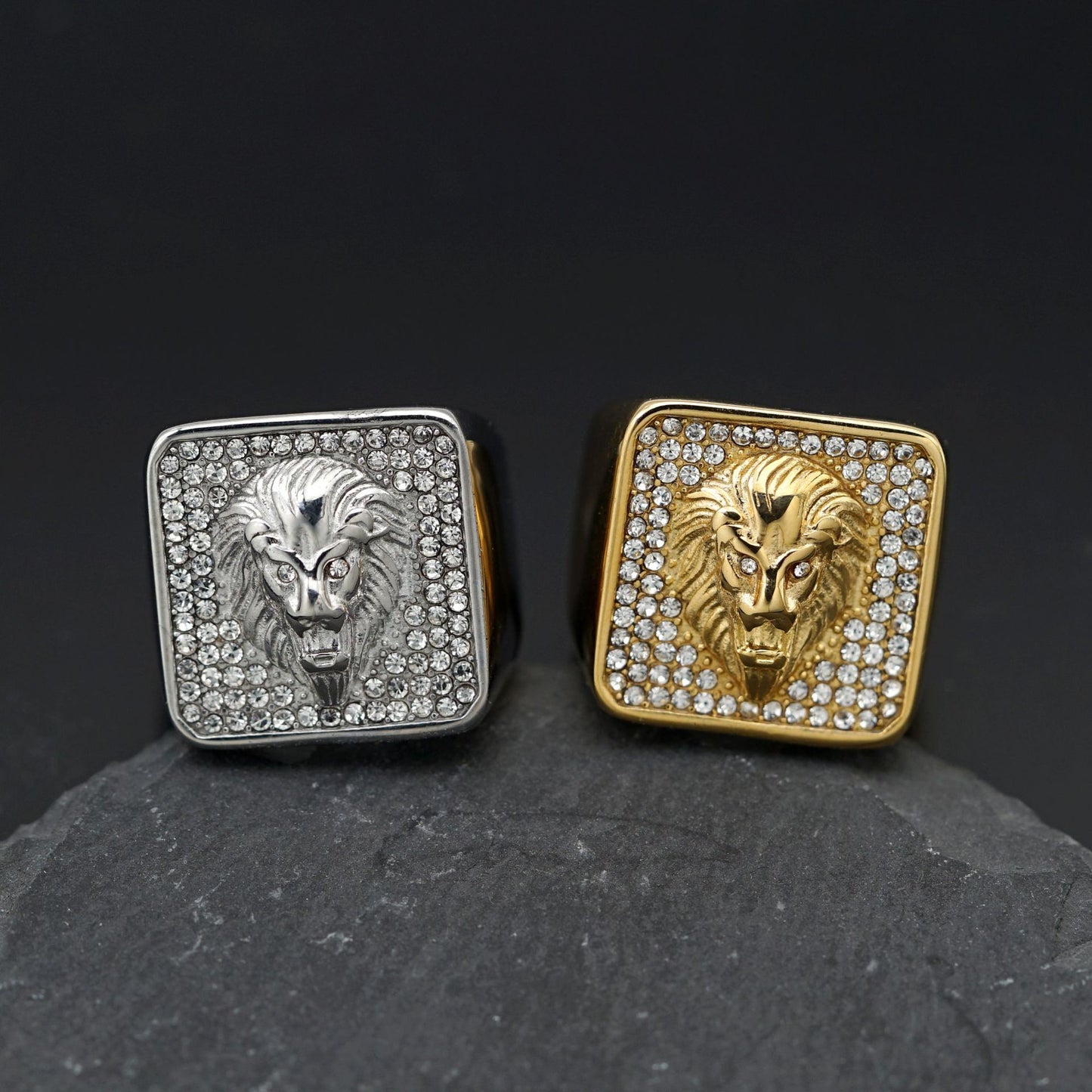 Planderful Everyday Genie Lion Head Titanium Steel Ring For Men Unisex Hip Hop Zircon Protection