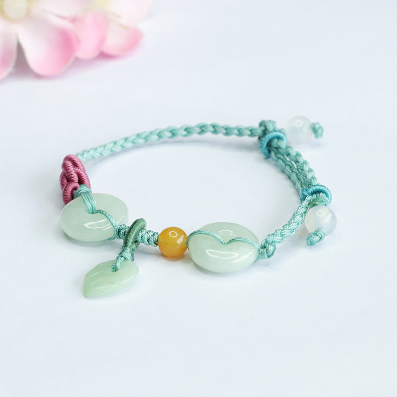 Jadeite Leaf & Peace Buckle Cord Bracelet
