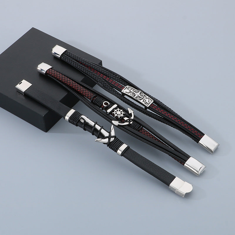 Planderful Men's Woven Leather Bracelet Magnetic Buckle