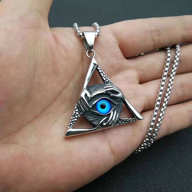 Stainless Steel Men's Hip Hop Necklace by Planderful Featuring Triangular Skull Devil's Eye Pendant