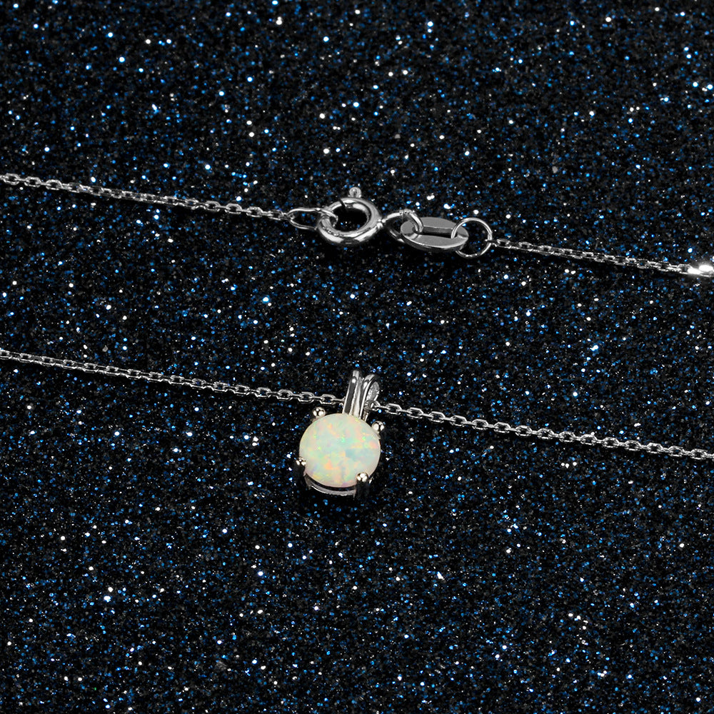 Planderful Jewelry Opal Necklace Sterling Silver Four Claw