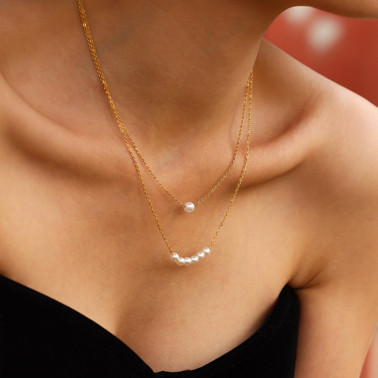 Planderful 18K Gold Plated Bead Collarbone Necklace Women