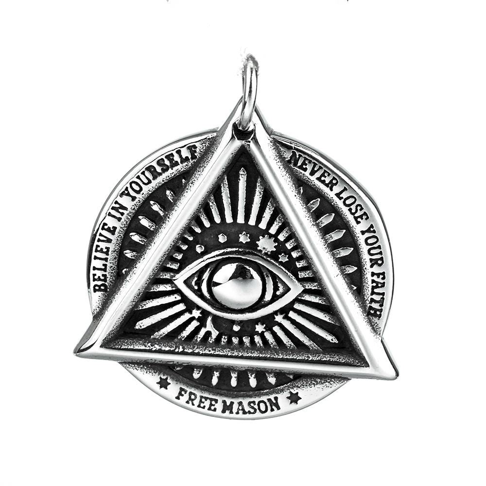 Vintage Men's Titanium Steel Freemason Devil's Eye Pendant